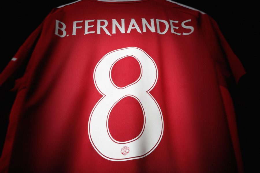 Image showing the official Man United club font on a red jersey, manufactured by ID UNLIMITED