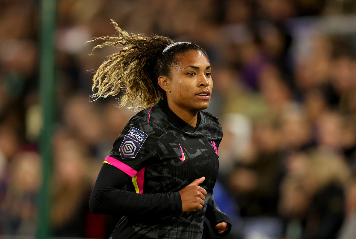 Image showing a Chelsea player in action wearing a WSL badge