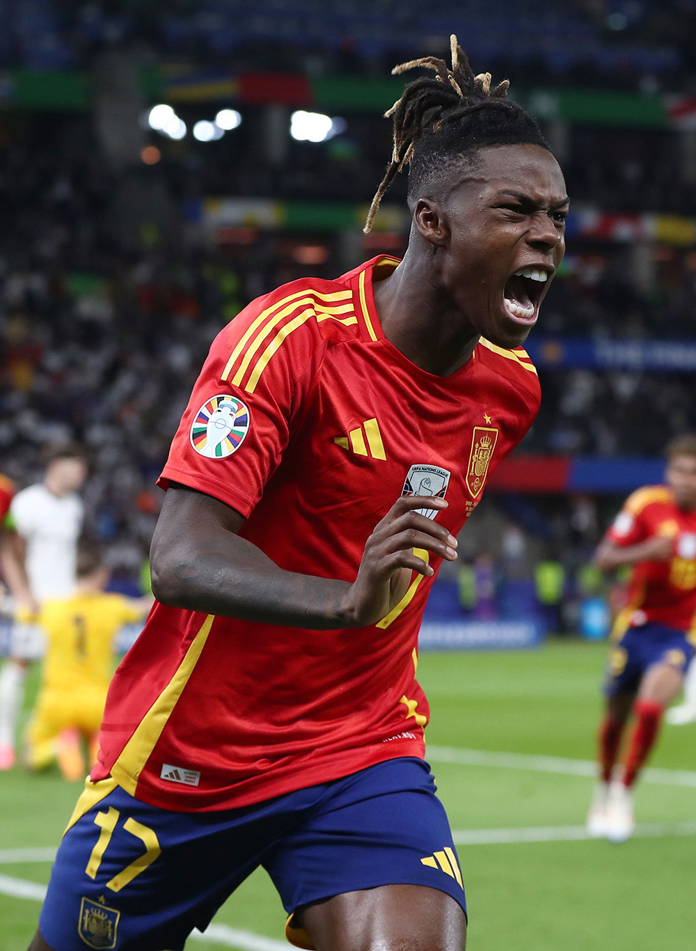 Image showing a Spanish footballer celebrating wearing the UEFA Eurp 2024 sleeve badge