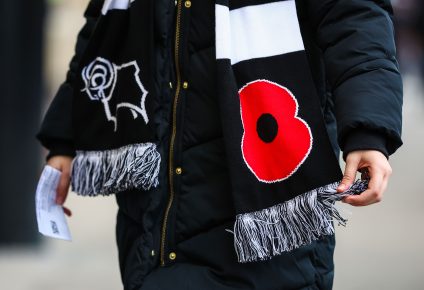 Image showing a dual branded Royal British Legion and Derby County scarf manufactured by ID UNLIMITED